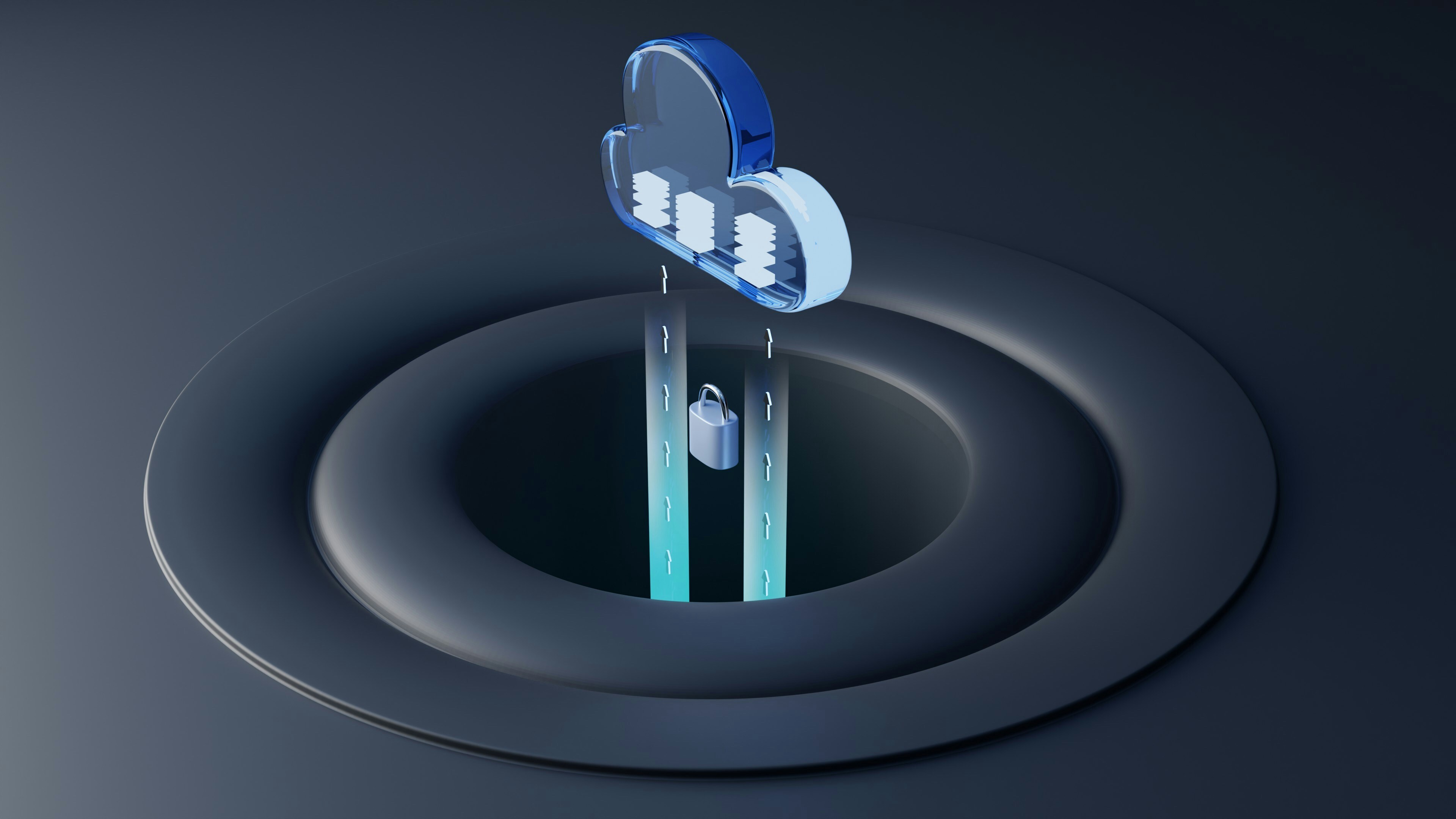 a cloud representing cloud storage with a padlock in the upstream representing encrytpion